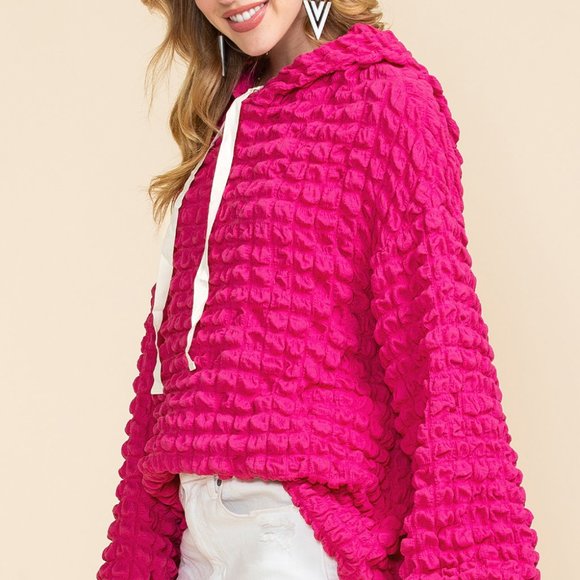 COPY - Rose Waffle Textured Drawstring Pullover Hoodie - - Picture 6 of 15